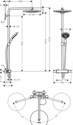 Hansgrohe raindance select s 300 3jet dusjsett m/termostat