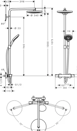 Hansgrohe raindance select s 240 2jet dusjsett m/termostat