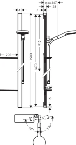 Hansgrohe raindance select s120 hånddusj m/dusjstang 150 krom