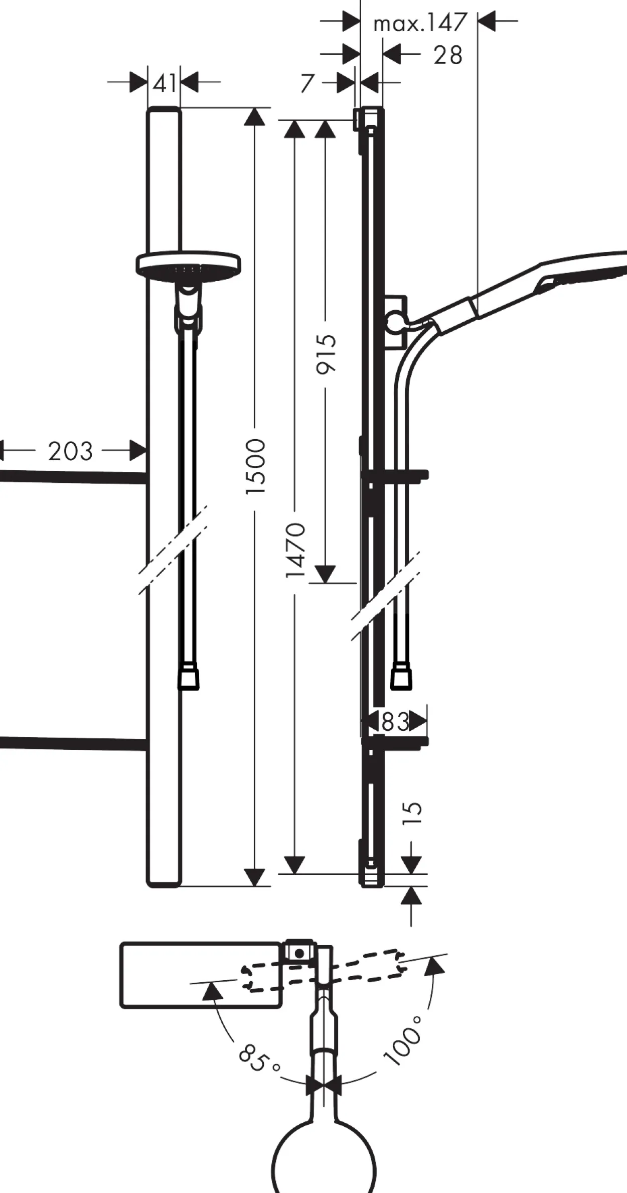 Hansgrohe raindance select s120 hånddusj m/dusjstang 150 krom