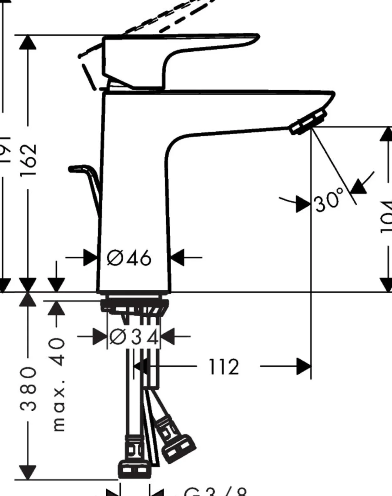 Hansgrohe talis e 110 servantarmatur m/oppl. matt sort
