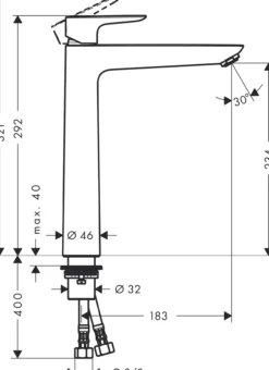 Hansgrohe talis e 240 servantarmatur u/bunnventil krom