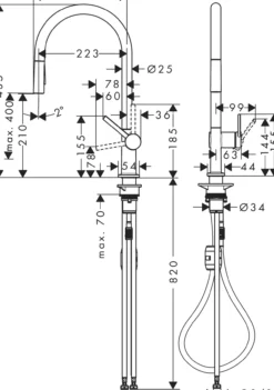 Hansgrohe talis m54 kjøkkenarmatur 210 m/uttrekk krom