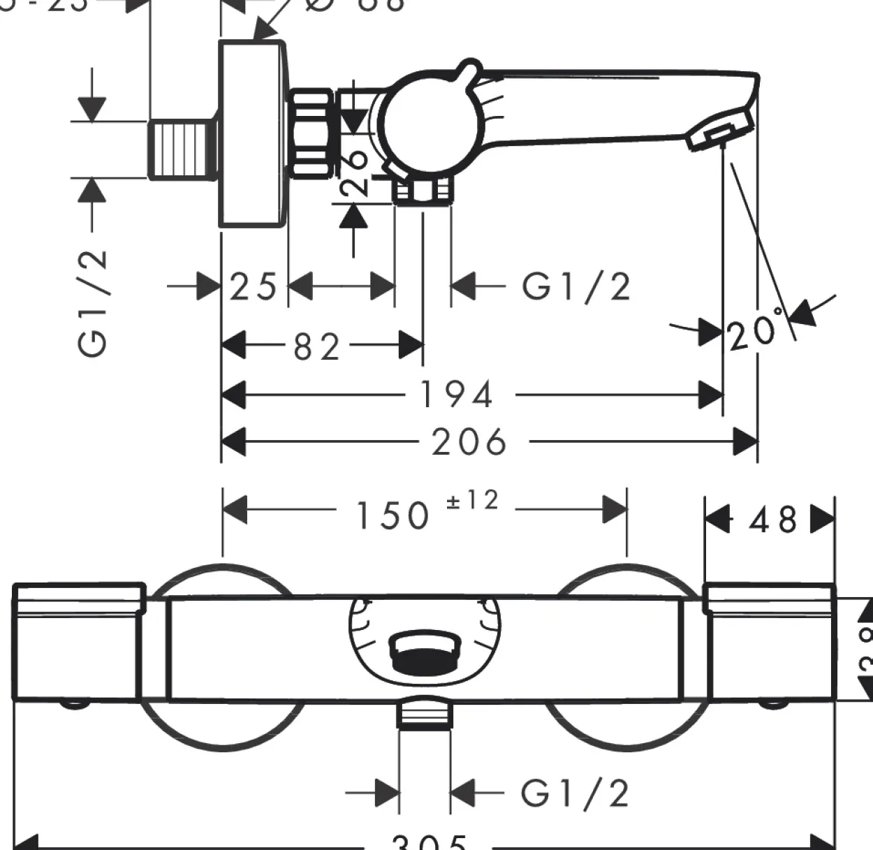 Hansgrohe versostat 2 badekararmatur krom