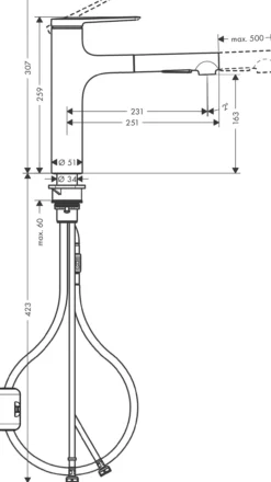 Hansgrohe zesis m33 kjøkkenarmatur 160 krom m/uttrekk