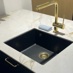 Lavabo jupiter 600 kompositt kjøkkenvask sort m/messing bunnventil