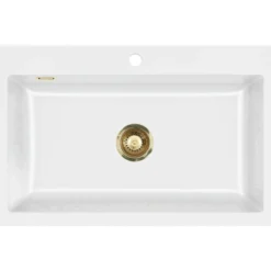 Lavabo mera 80 keramikk kjøkkenvask hvit m/messing bunnventil