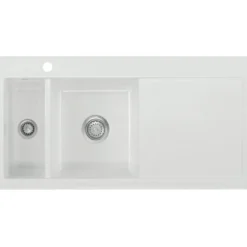 Lavabo mera 100 1½ keramikk kjøkkenvask hvit m/krom bunnventil
