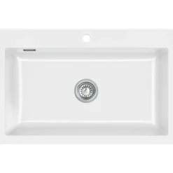 Lavabo mera 80 keramikk kjøkkenvask hvit m/krom bunnventil
