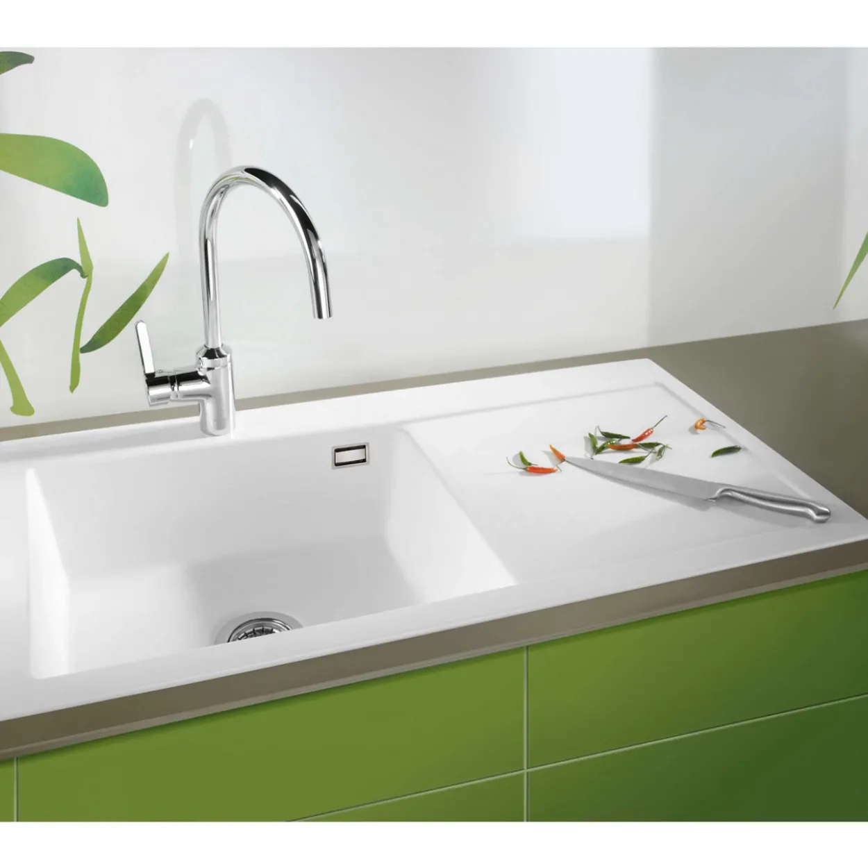 Lavabo mera 100 sl keramikk kjøkkenvask hvit m/krom bunnventil