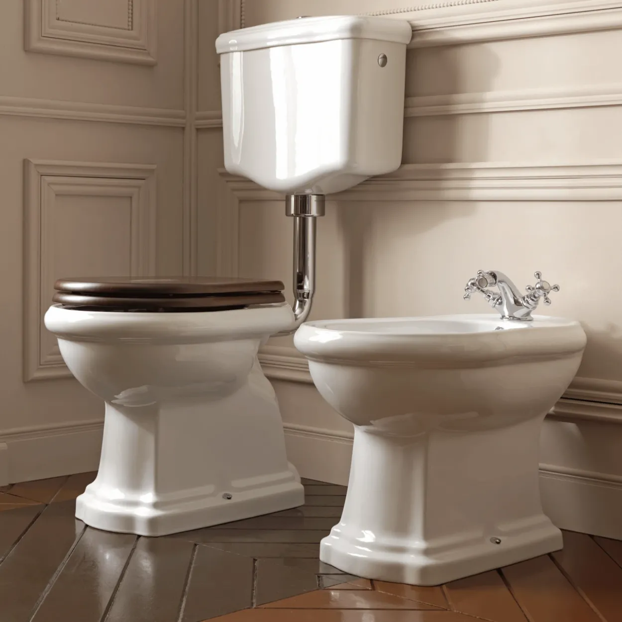Lavabo retro low toalett m/s-lås hvit m/krom rør