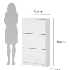 Lind fiora skoskap hvit 3 dører 70x24x124