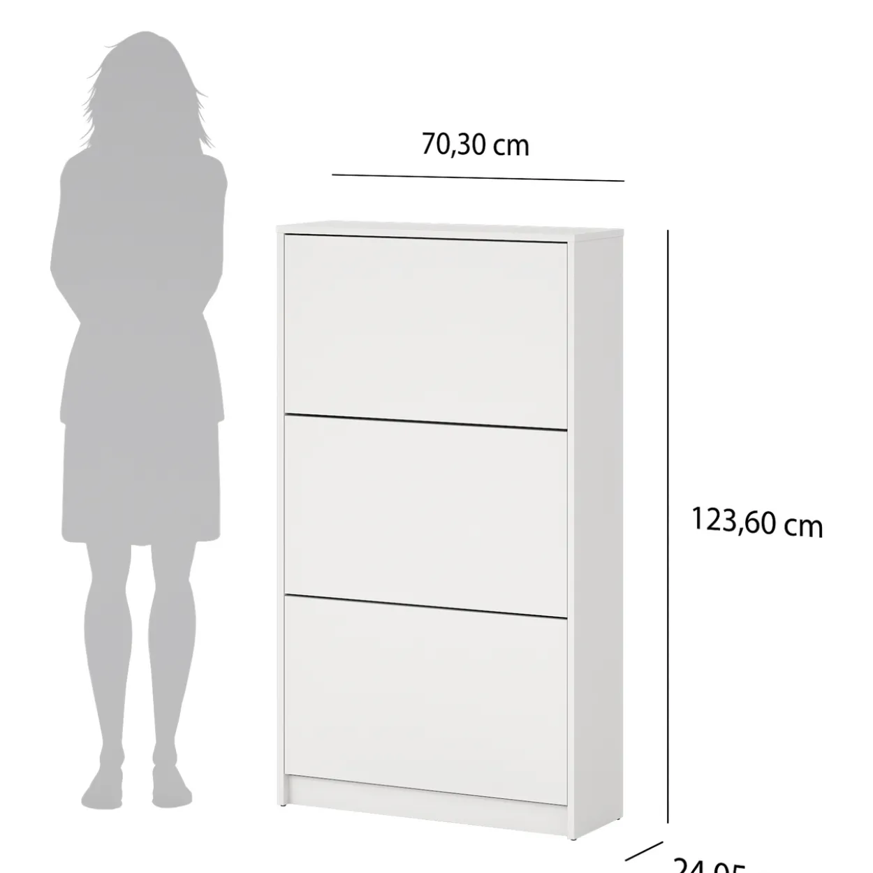 Lind fiora skoskap hvit 3 dører 70x24x124