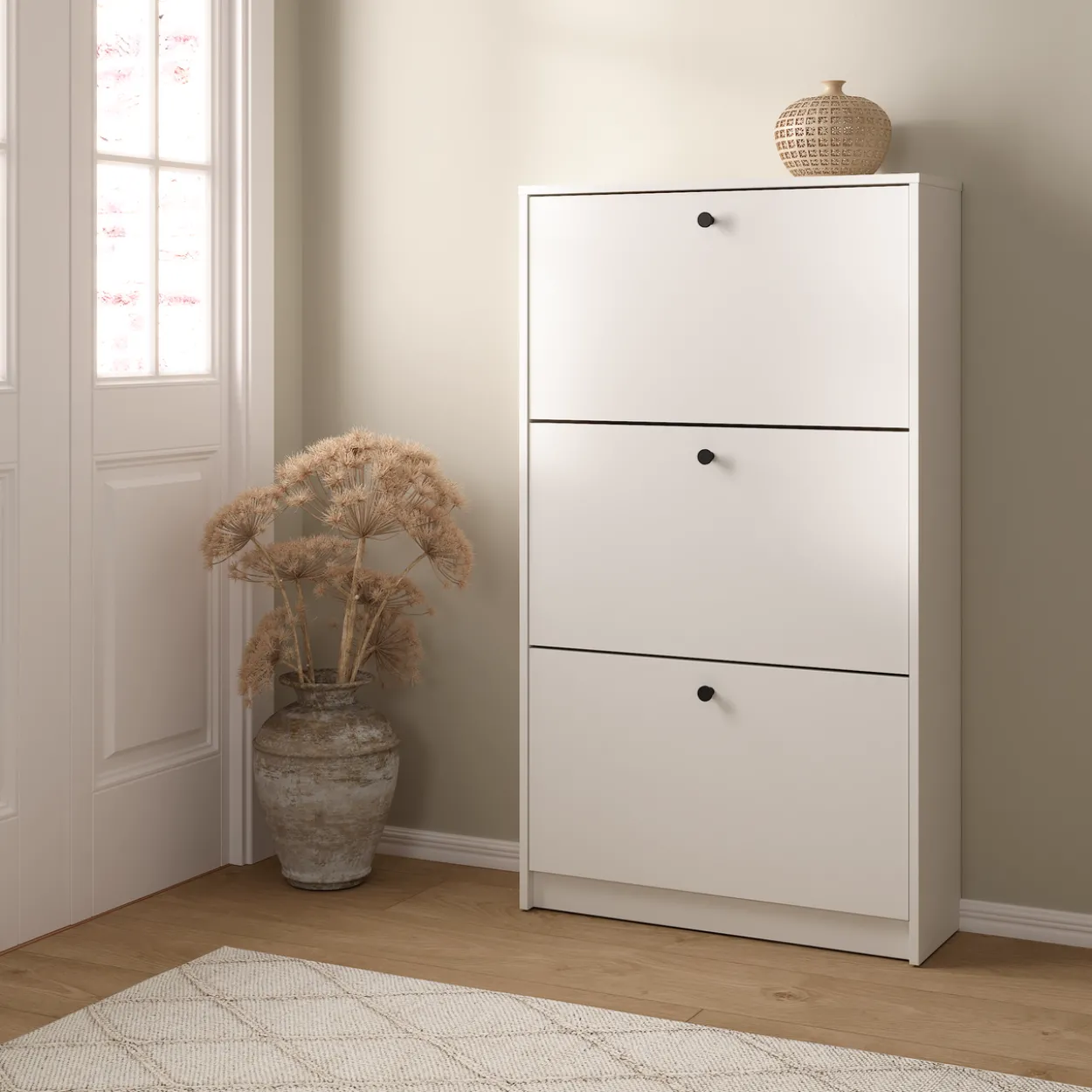 Lind fiora skoskap hvit 3 dører 70x24x124