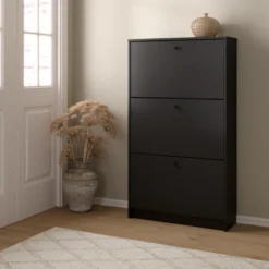 Lind fiora skoskap sort 3 dører 70x24x124