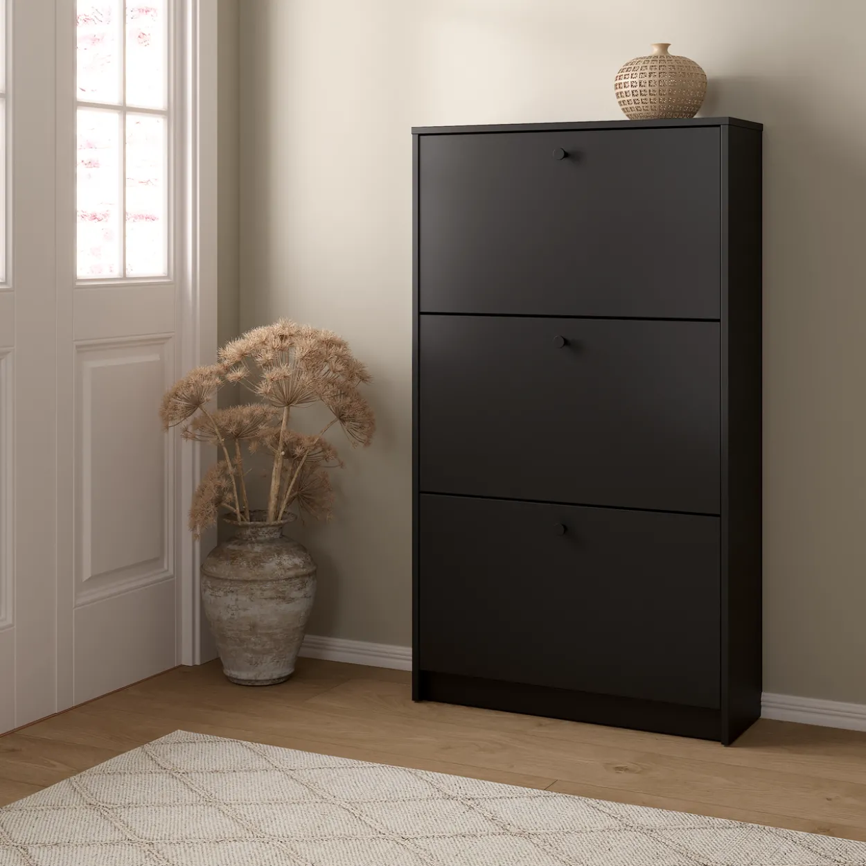 Lind fiora skoskap sort 3 dører 70x24x124