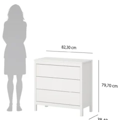 Lind leona kommode hvit 3 skuffer 80x38x82