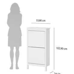 Lind leona skoskap hvit 2 dører 54x25x103