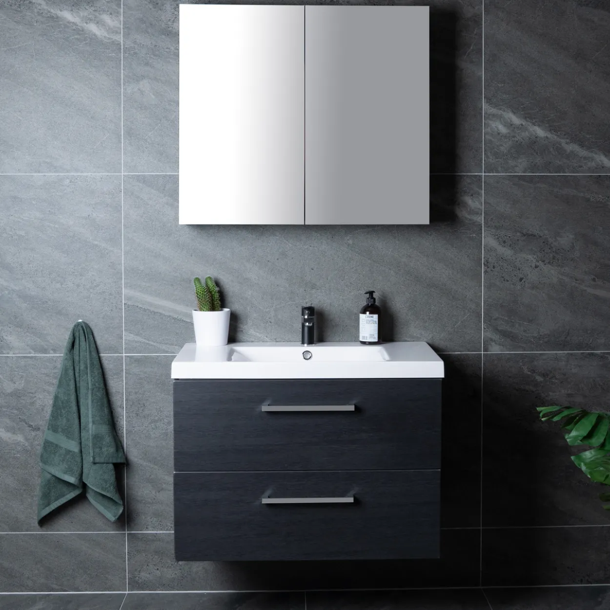 Lind luxury 80 sort baderomsmøbel m/enkel servant & speilskap