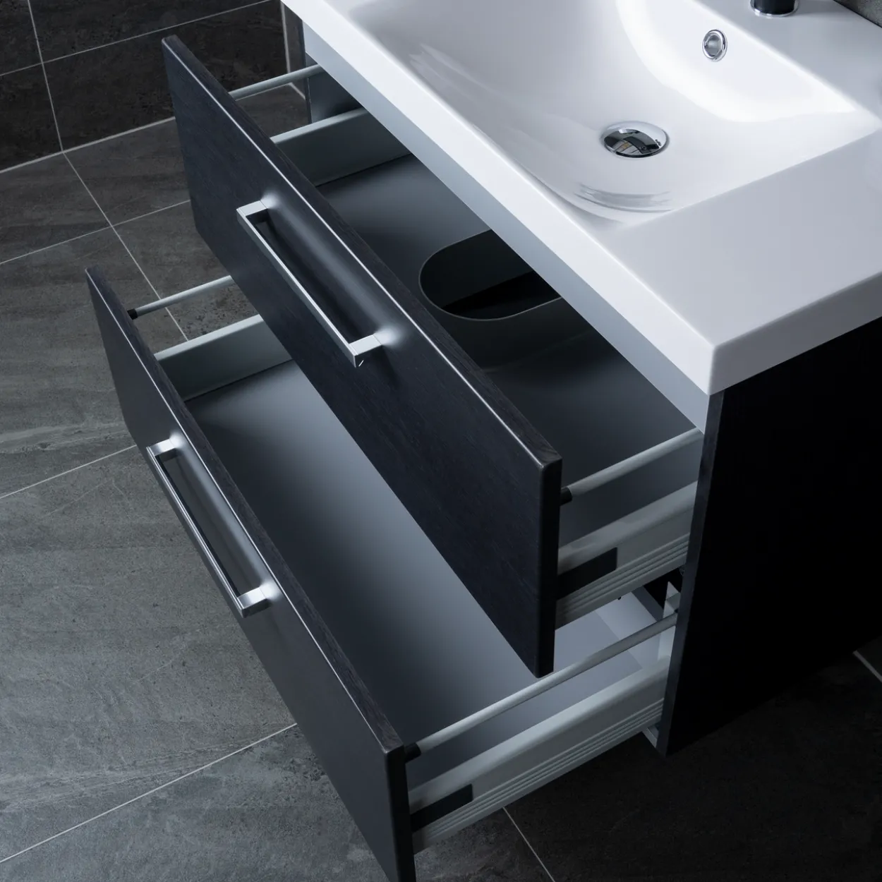 Lind luxury 80 sort baderomsmøbel m/enkel servant & speilskap
