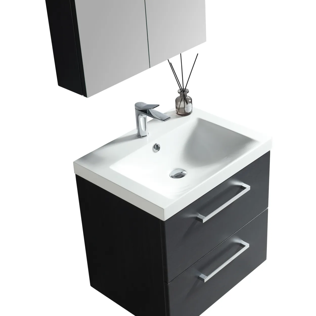 Lind luxury 60 sort baderomsmøbel m/enkel servant & speilskap