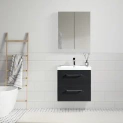 Lind luxury 60 sort baderomsmøbel m/enkel servant & speilskap