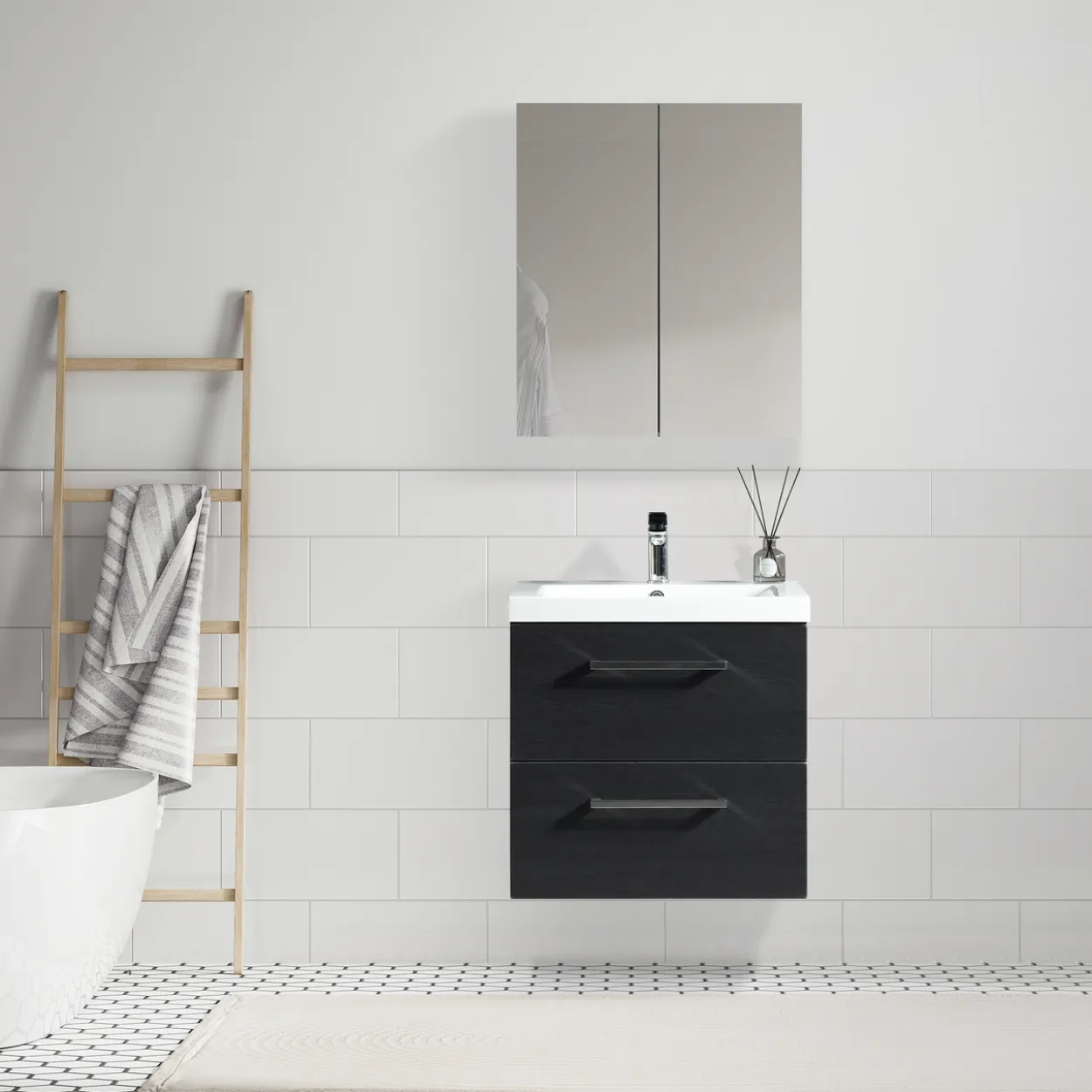 Lind luxury 60 sort baderomsmøbel m/enkel servant & speilskap