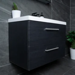 Lind luxury 60 sort baderomsmøbel m/enkel servant & speilskap