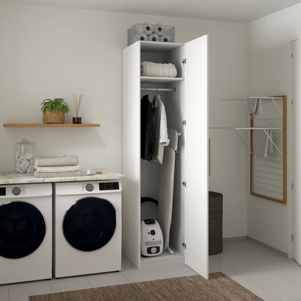 Lind nest garderobeskap 50x220x60cm hvit med ramme