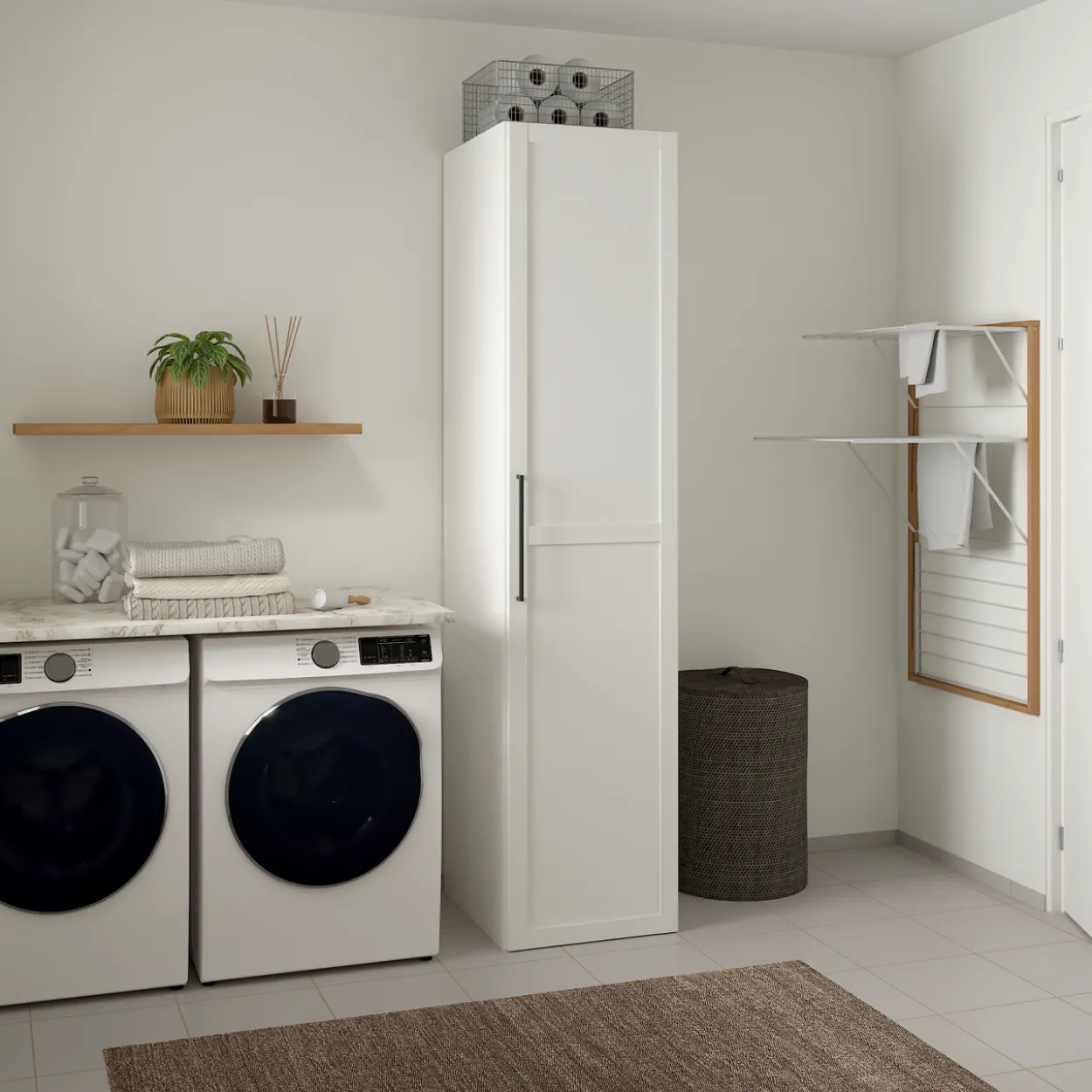 Lind nest garderobeskap 50x220x60cm hvit med ramme