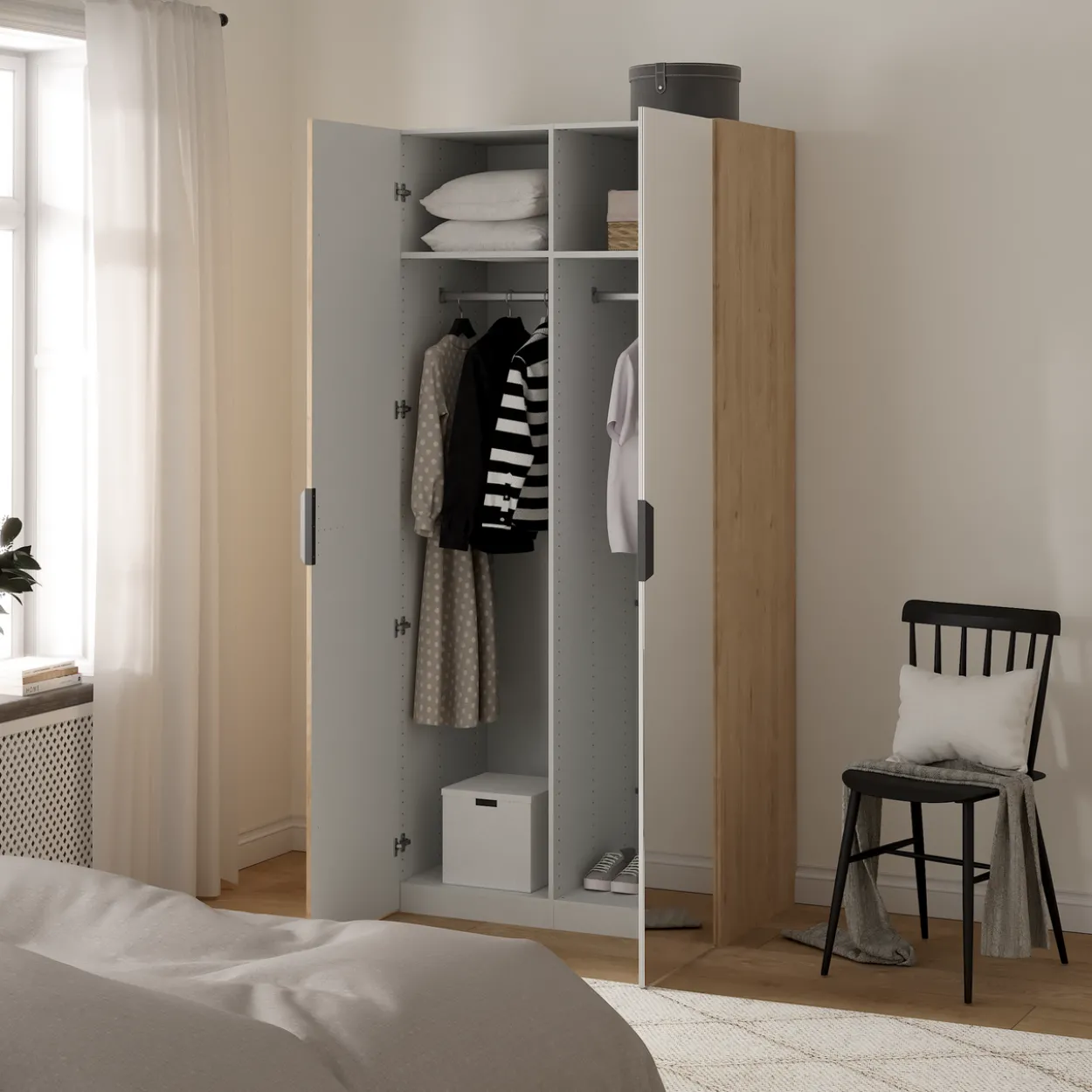 Lind nest garderobeskap 100x220x60cm eik med speil