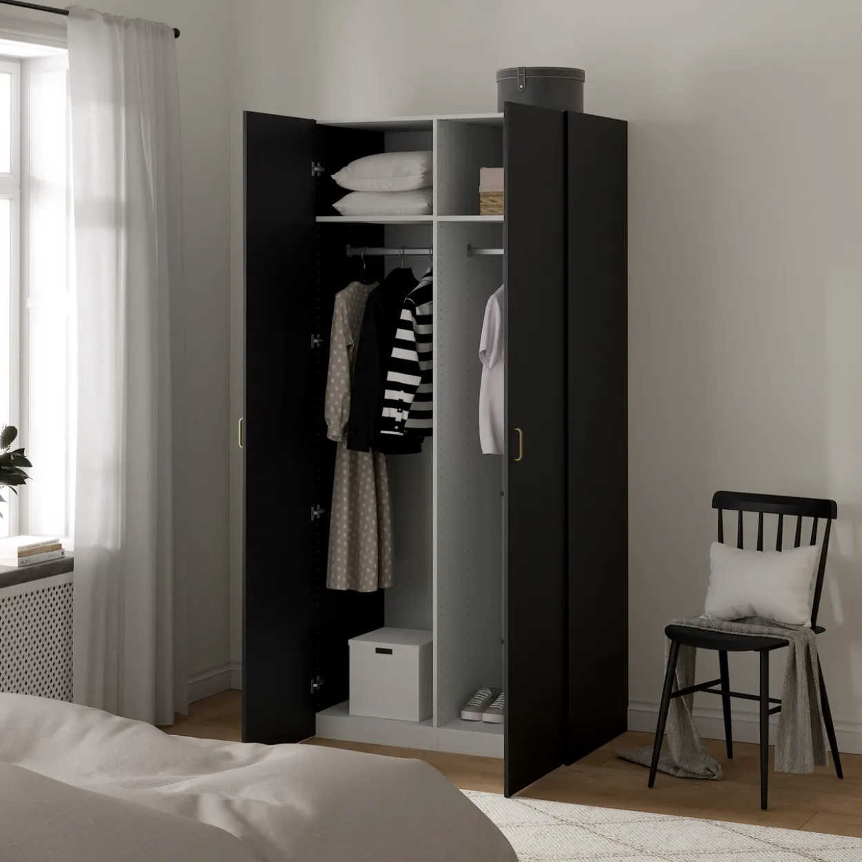 Lind nest garderobeskap 100x220x60cm sort