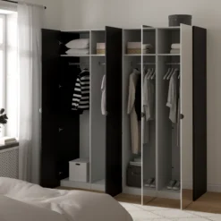 Lind nest garderobeskap 200x220x60cm sort med speil