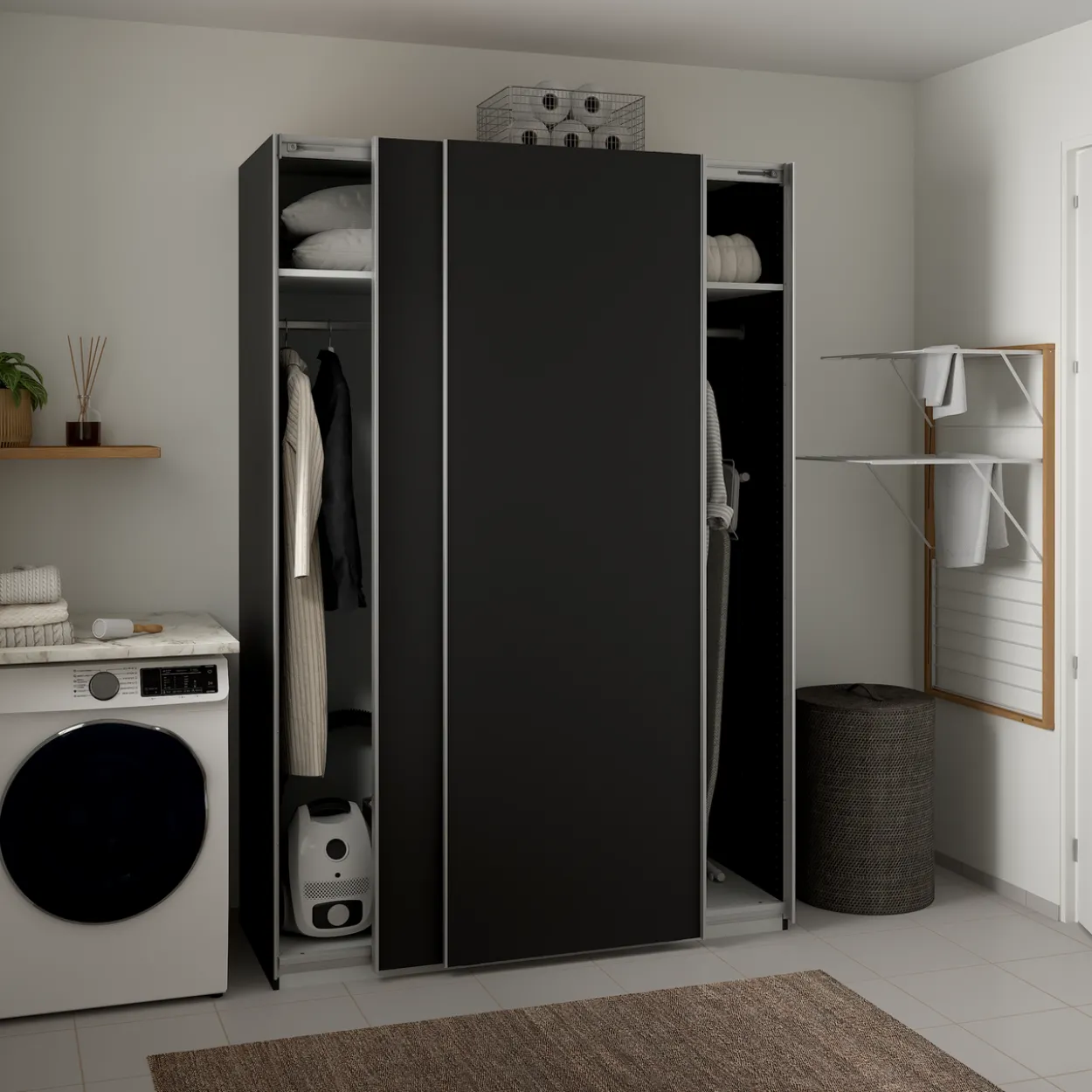 Lind nest skyvedørsgarderobe 150x220x67cm sort