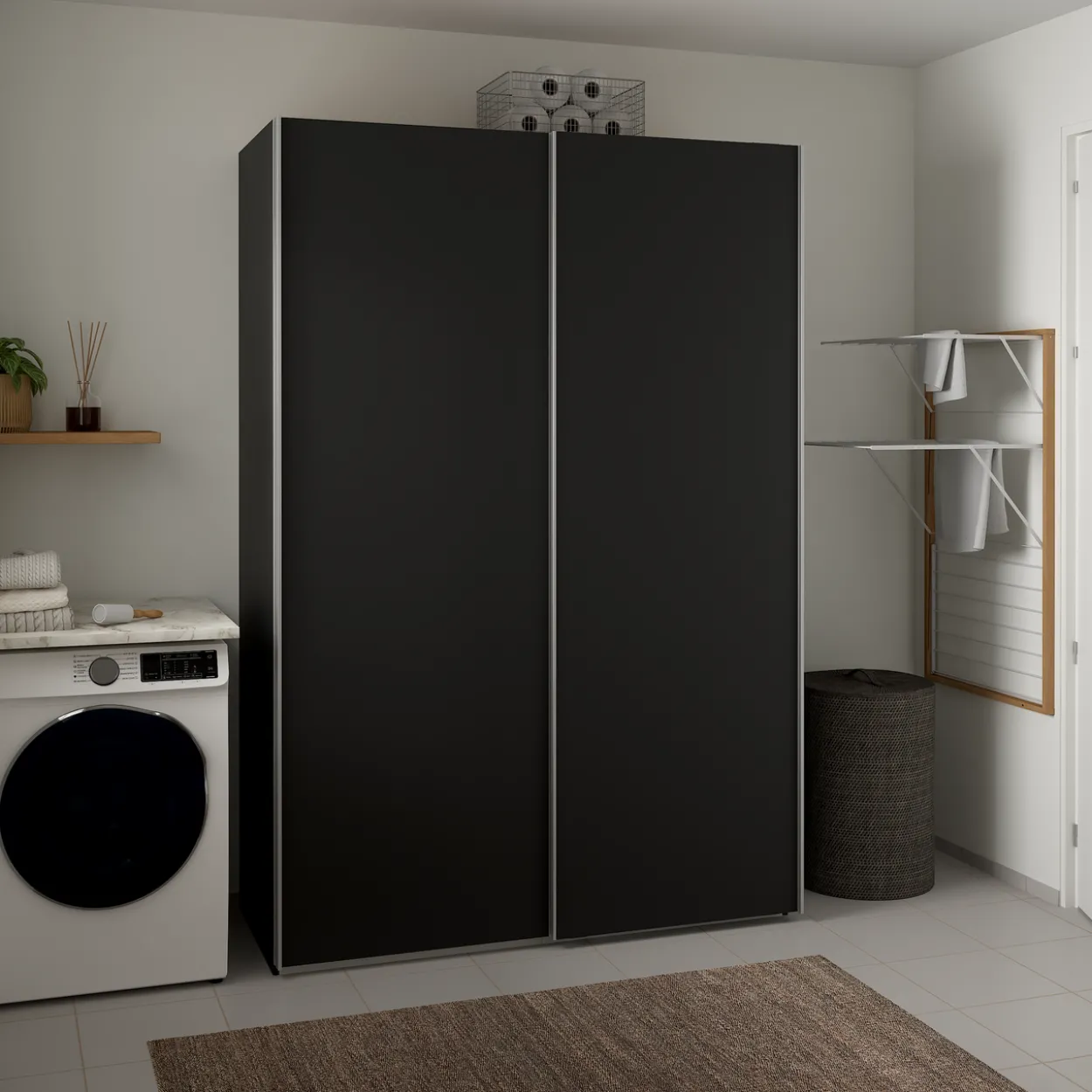 Lind nest skyvedørsgarderobe 150x220x67cm sort