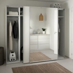 Lind nest skyvedørsgarderobe 250x220x67cm hvit med speil