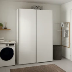 Lind nest skyvedørsgarderobe 150x220x67cm hvit