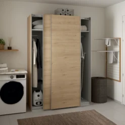 Lind nest skyvedørsgarderobe 150x220x67cm eik