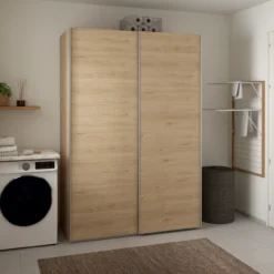 Lind nest skyvedørsgarderobe 150x220x67cm eik