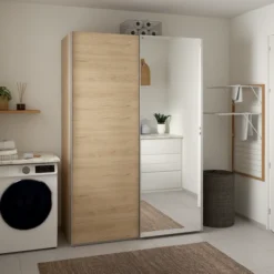 Lind nest skyvedørsgarderobe 150x220x67cm eik med speil