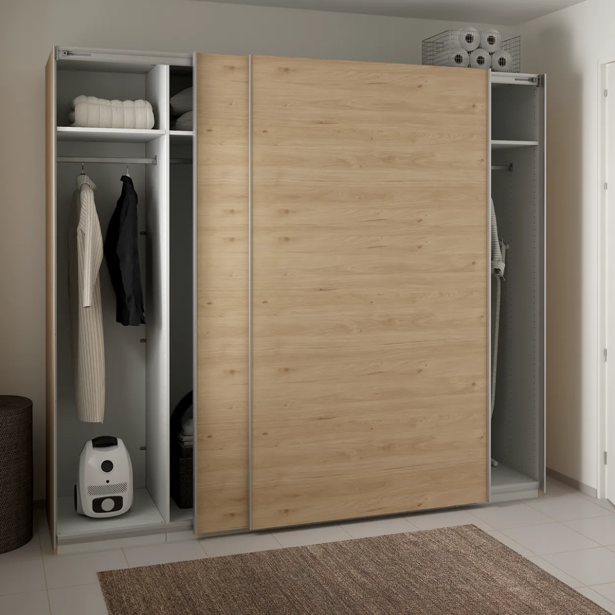 Lind nest skyvedørsgarderobe 250x220x67cm eik