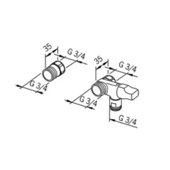 Oras vaskemaskinkran 3/4"x3/4" m/mellomstykke krom