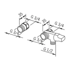 Oras vaskemaskinkran 1/2"x3/4" m/mellomstykke krom