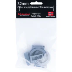Rørklammer 32 mm grå plast 2pk.