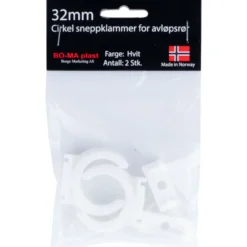 Rørklammer 32 mm hvit plast 2pk.