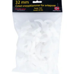 Rørklammer 32 mm hvit plast 20pk.