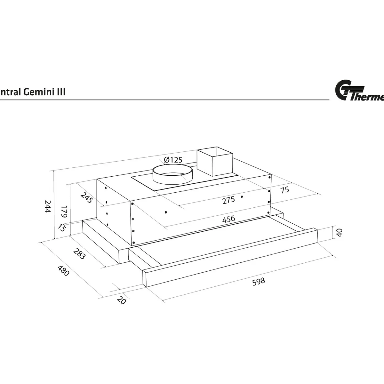 Thermex central gemini iii kjøkkenhette skapintegrert 60cm