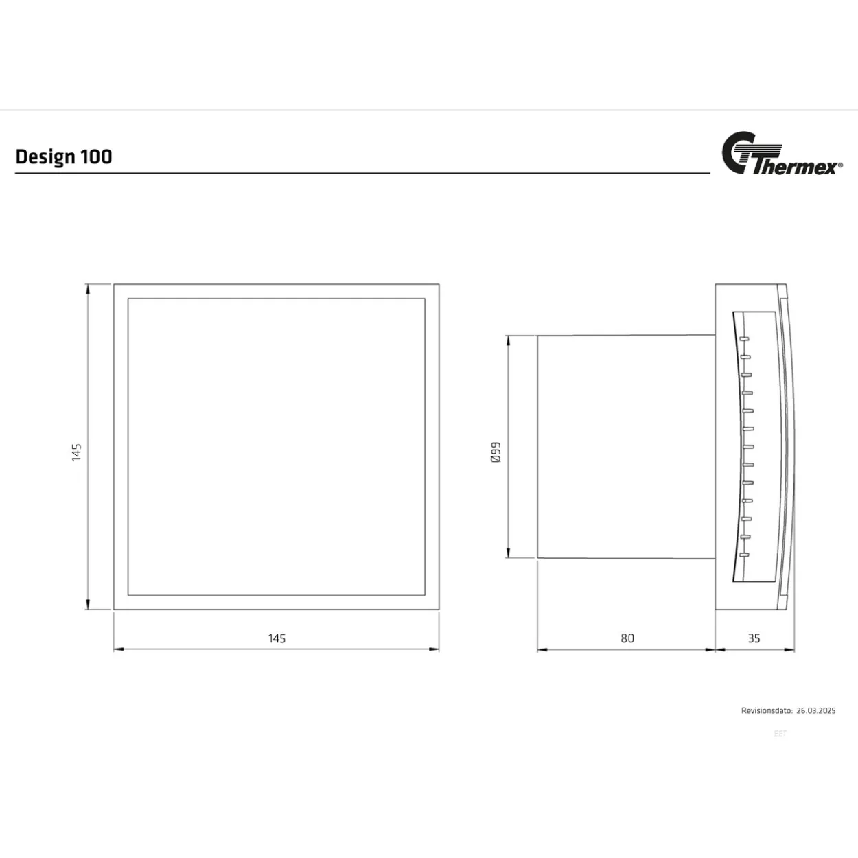 Thermex design baderomsvifte 100 ht sort