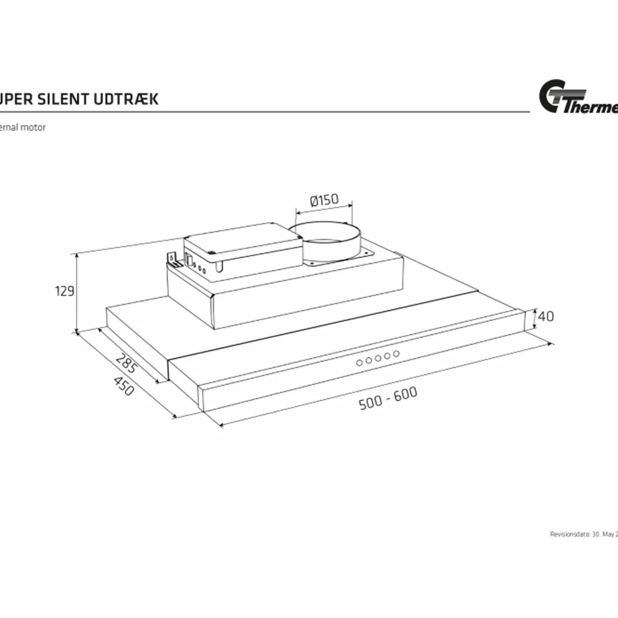 Thermex super silent kjøkkenhette uttrekkbar 60 cm u/motor, hvit
