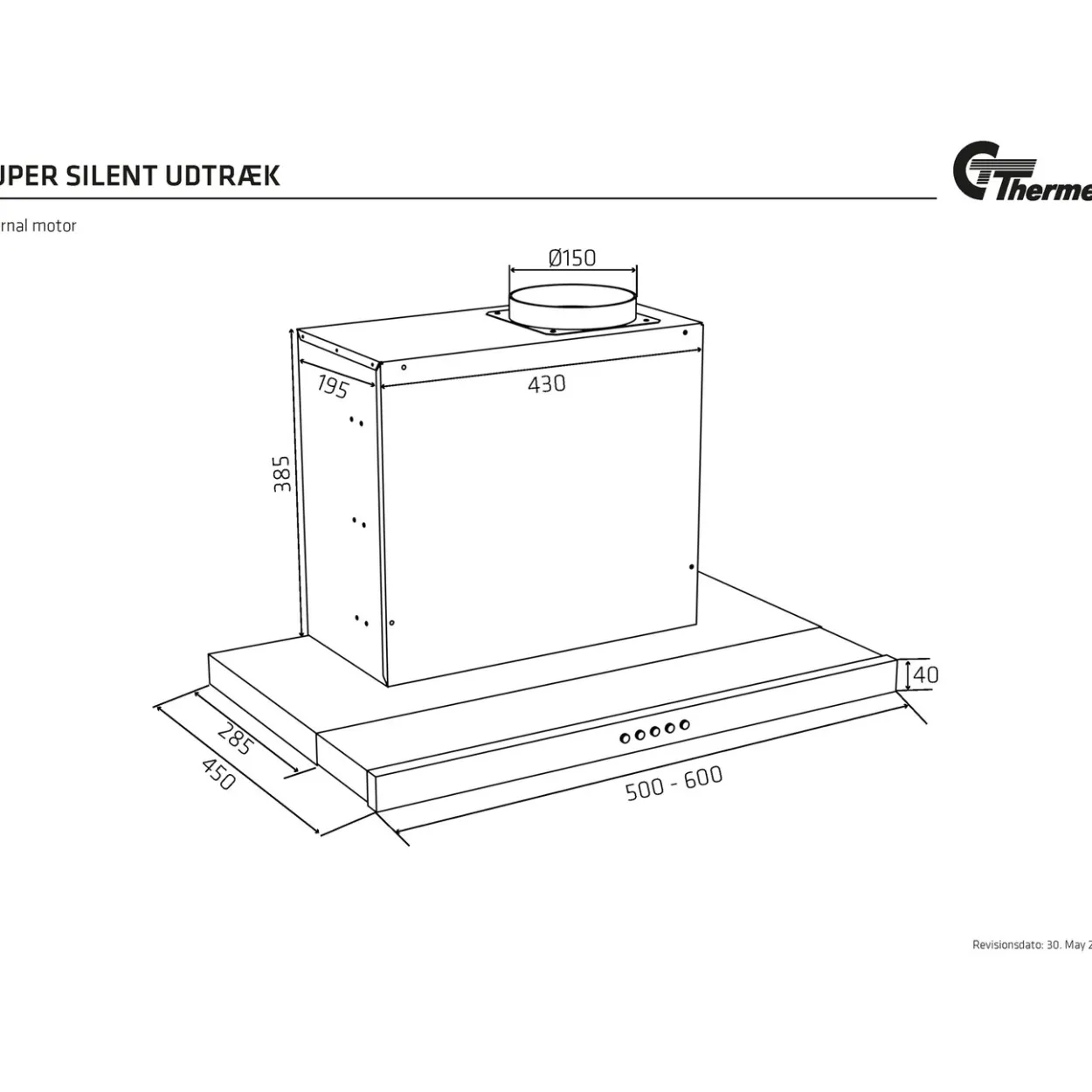 Thermex super silent uttrekkbar kjøkkenhette m/motor 60cm, hvit